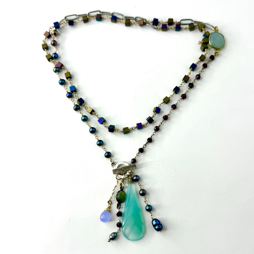 Artisan Wire Wrapped Chalcedony Pendant Necklace
